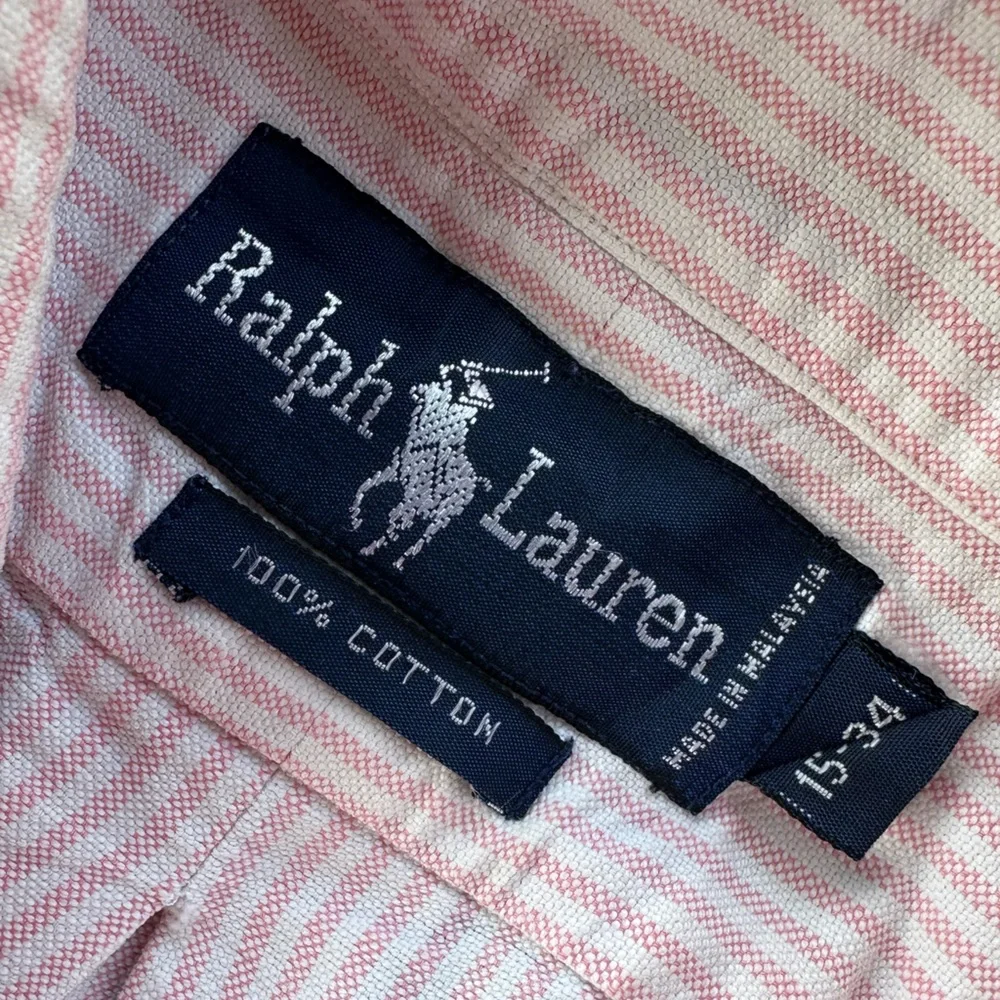 POLO Ralph Lauren Men’s Pink & White Cotton University Stripe BD Shirt - 15/34 - Picture 2 of 12